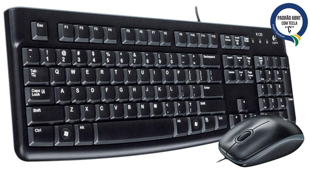 Teclado Slim e Mouse Mk120 Preto Usb Logitech